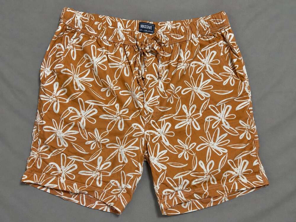 Massive Floral Print Drawstring Elastic Waist Shorts Orange White Large
